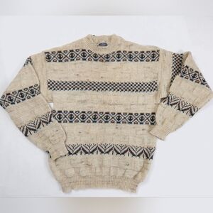 Pendleton Men's Virgin Wool Sweater Fair Isle Tan Blue Speckled Large